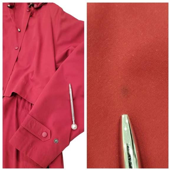 Vintage L.L.Bean Red Rain Coat Long Trench Jacket Wool Liner Hooded Women’s XL P - Picture 13 of 17